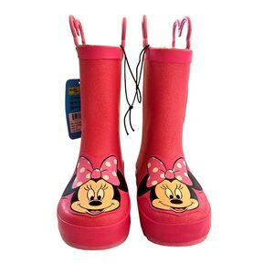 Western Chief Disney Minnie Mouse Girls Pink Shimmer Faux Fur Rain Boots 11/12